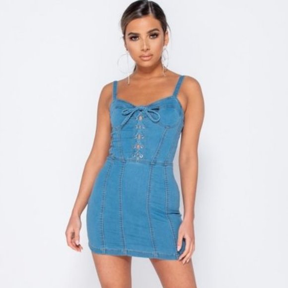 Dresses & Skirts - Blue Denim Jeans Sleeveless Bustier Bodycon Mini Dress